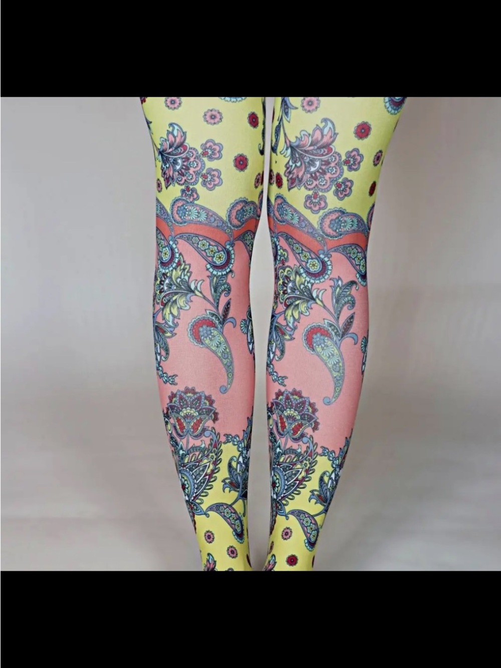 Tabbisocks Vibrant Paisley Printed Tights in Coral and Yellow